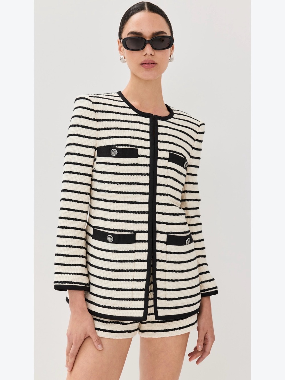 Veronica Beard Black & Cream Striped Knit Jacket- size 6
